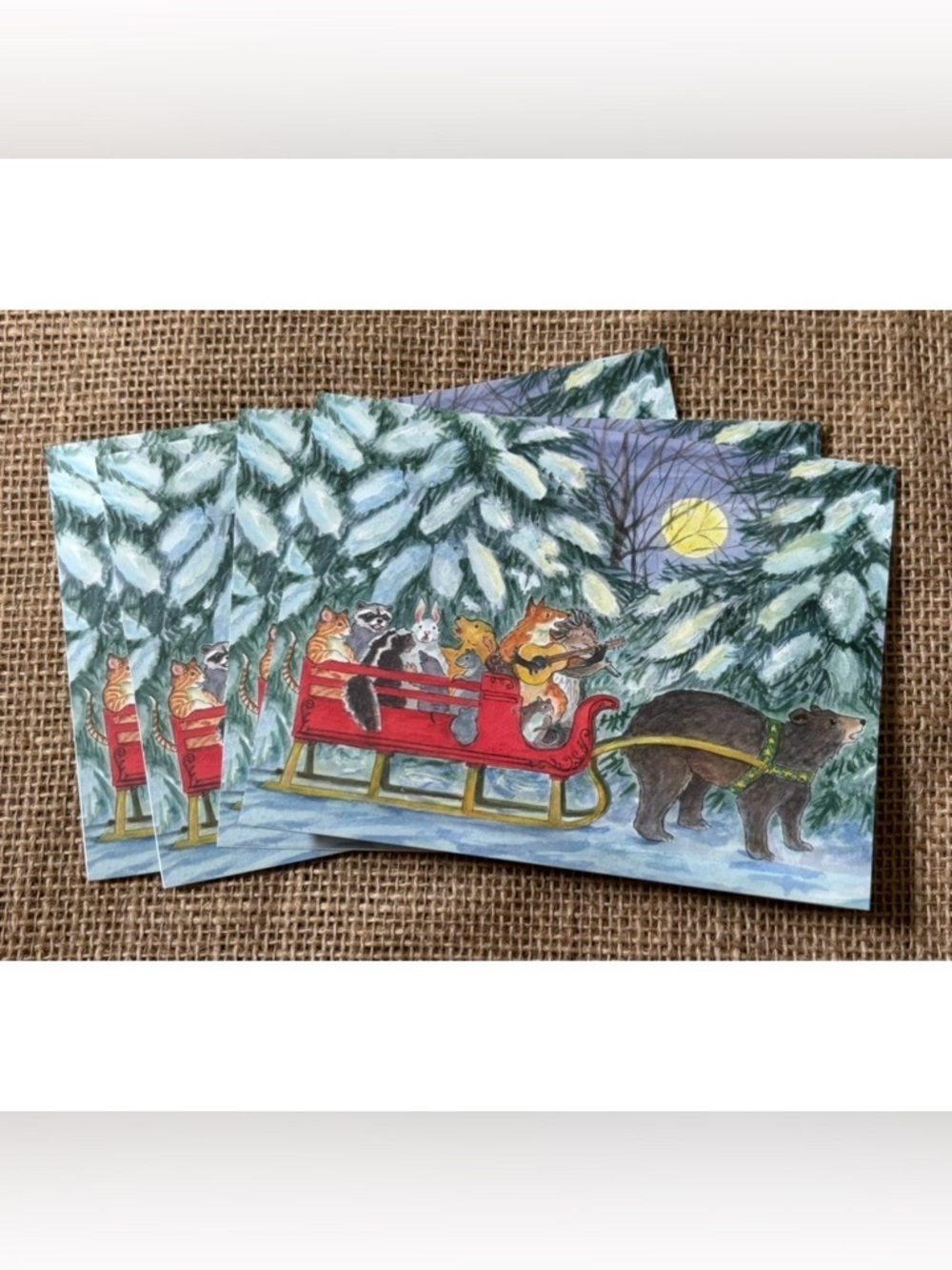 Woodfield Press Cindy Hendrick Christmas Cards Woodland Animals In Sleigh Cute